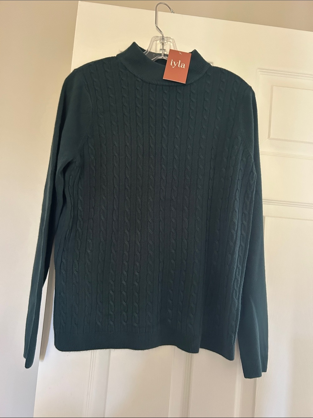 Medium Iyla Forest Green Cable-Knit Mock Neck Sweater